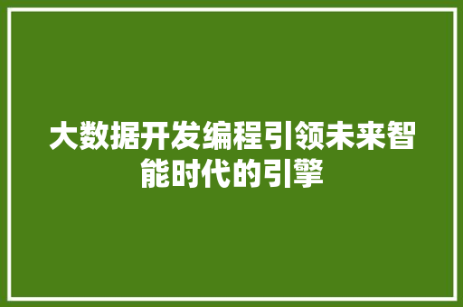 大数据开发编程引领未来智能时代的引擎  第1张
