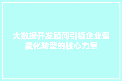 大数据开发顾问引领企业智能化转型的核心力量  第1张
