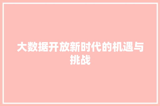 大数据开放新时代的机遇与挑战