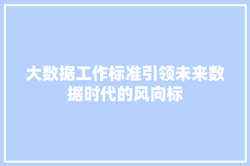 大数据工作标准引领未来数据时代的风向标