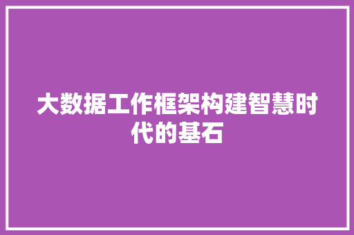 大数据工作框架构建智慧时代的基石