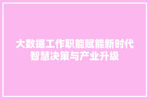 大数据工作职能赋能新时代智慧决策与产业升级