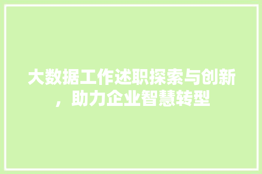 大数据工作述职探索与创新，助力企业智慧转型  第1张