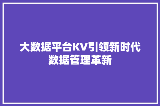 大数据平台KV引领新时代数据管理革新  第1张