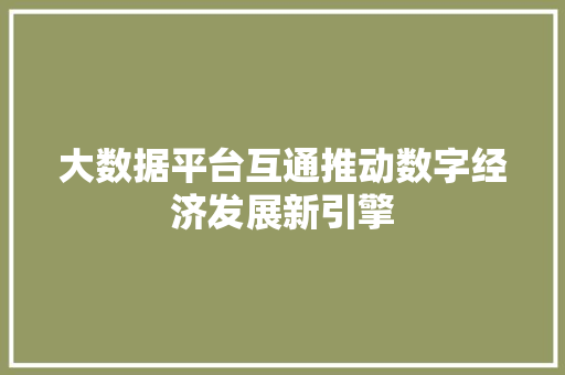 大数据平台互通推动数字经济发展新引擎