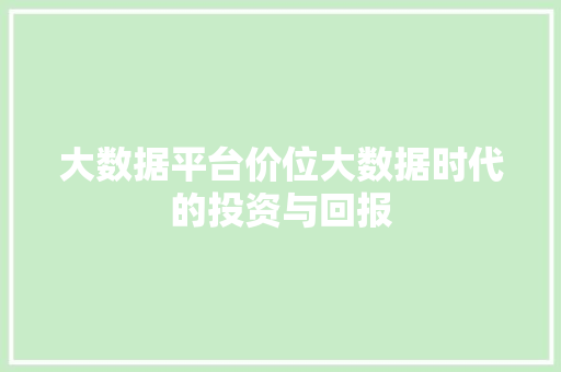 大数据平台价位大数据时代的投资与回报  第1张
