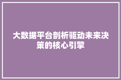 大数据平台剖析驱动未来决策的核心引擎