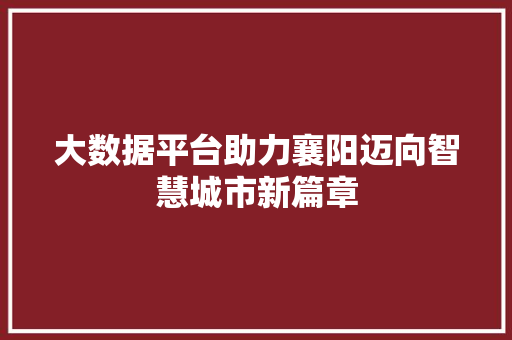 大数据平台助力襄阳迈向智慧城市新篇章  第1张