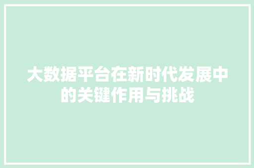 大数据平台在新时代发展中的关键作用与挑战  第1张