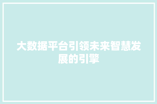大数据平台引领未来智慧发展的引擎  第1张