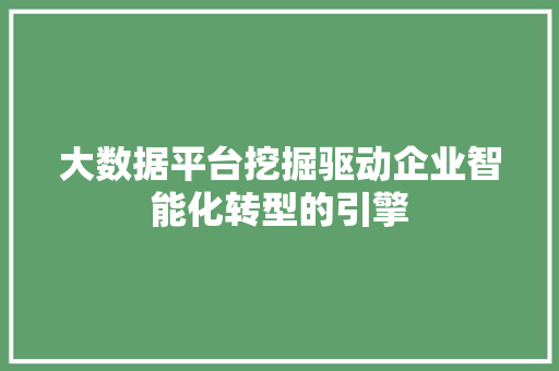 大数据平台挖掘驱动企业智能化转型的引擎