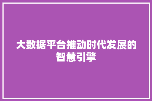 大数据平台推动时代发展的智慧引擎  第1张
