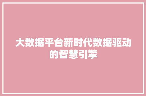 大数据平台新时代数据驱动的智慧引擎  第1张