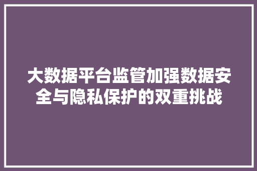 大数据平台监管加强数据安全与隐私保护的双重挑战  第1张