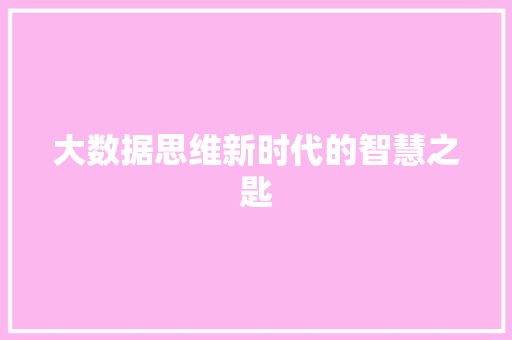 大数据思维新时代的智慧之匙  第1张