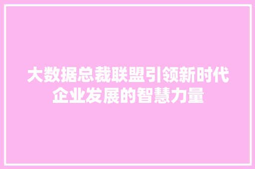 大数据总裁联盟引领新时代企业发展的智慧力量  第1张