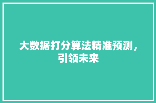 大数据打分算法精准预测，引领未来