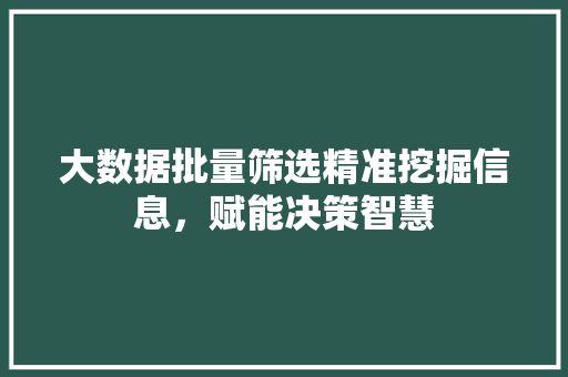 大数据批量筛选精准挖掘信息，赋能决策智慧  第1张