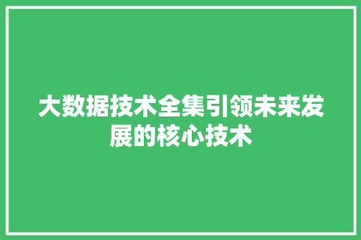 大数据技术全集引领未来发展的核心技术  第1张