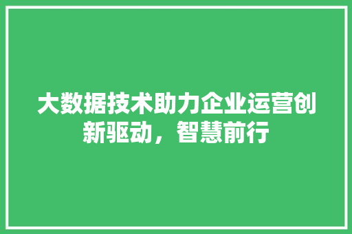 大数据技术助力企业运营创新驱动，智慧前行  第1张