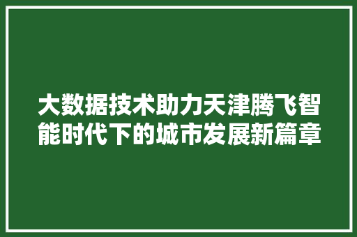 大数据技术助力天津腾飞智能时代下的城市发展新篇章  第1张