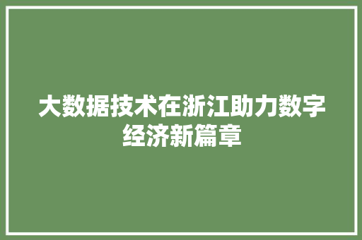 大数据技术在浙江助力数字经济新篇章  第1张