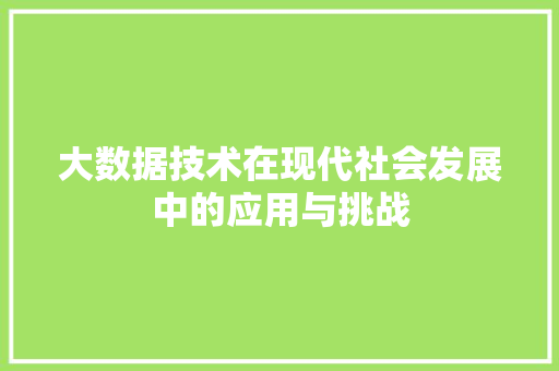大数据技术在现代社会发展中的应用与挑战