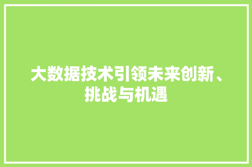 大数据技术引领未来创新、挑战与机遇  第1张