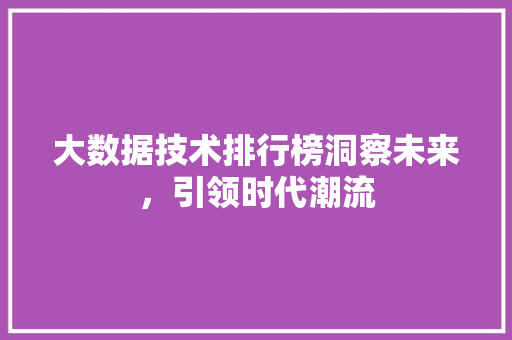 大数据技术排行榜洞察未来，引领时代潮流