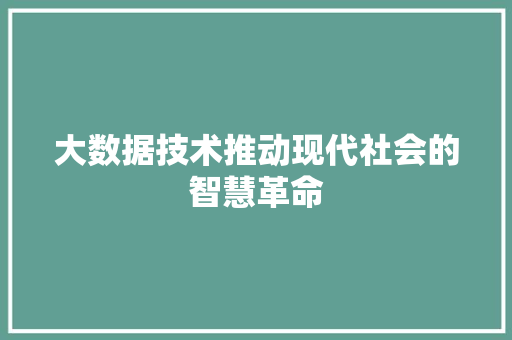 大数据技术推动现代社会的智慧革命