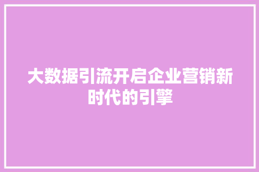 大数据引流开启企业营销新时代的引擎