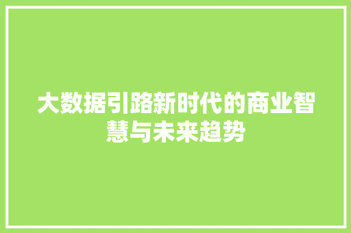 大数据引路新时代的商业智慧与未来趋势
