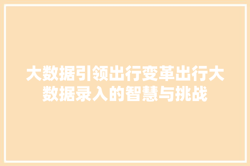 大数据引领出行变革出行大数据录入的智慧与挑战  第1张