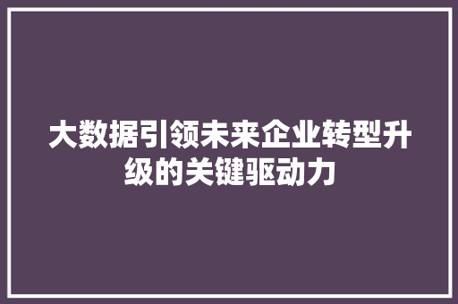 大数据引领未来企业转型升级的关键驱动力  第1张
