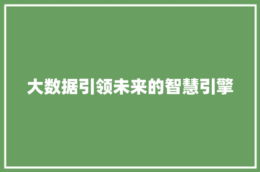 大数据引领未来的智慧引擎  第1张