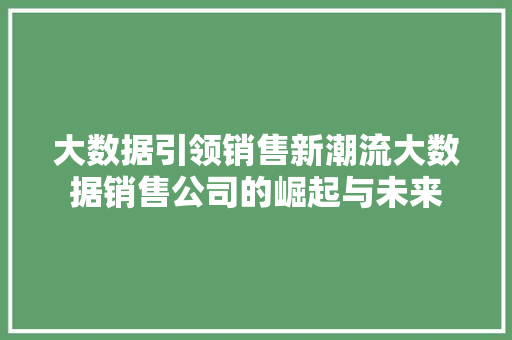 大数据引领销售新潮流大数据销售公司的崛起与未来  第1张