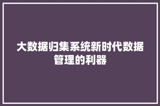 大数据归集系统新时代数据管理的利器