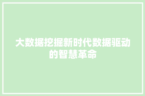 大数据挖掘新时代数据驱动的智慧革命