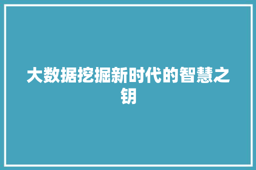 大数据挖掘新时代的智慧之钥