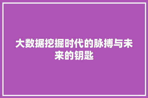大数据挖掘时代的脉搏与未来的钥匙
