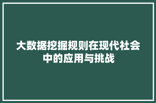 大数据挖掘规则在现代社会中的应用与挑战