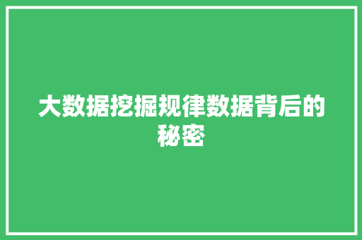 大数据挖掘规律数据背后的秘密