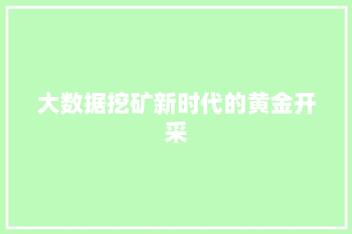 大数据挖矿新时代的黄金开采