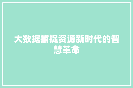 大数据捕捉资源新时代的智慧革命