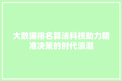 大数据排名算法科技助力精准决策的时代浪潮  第1张