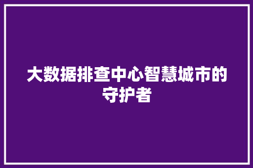 大数据排查中心智慧城市的守护者  第1张