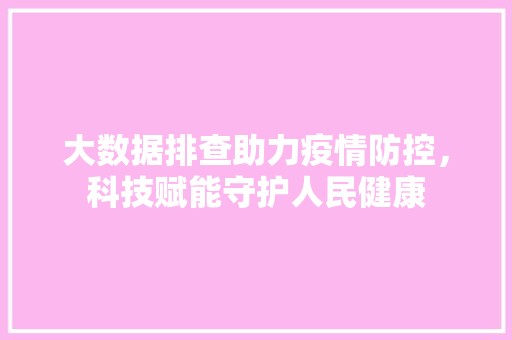 大数据排查助力疫情防控，科技赋能守护人民健康  第1张