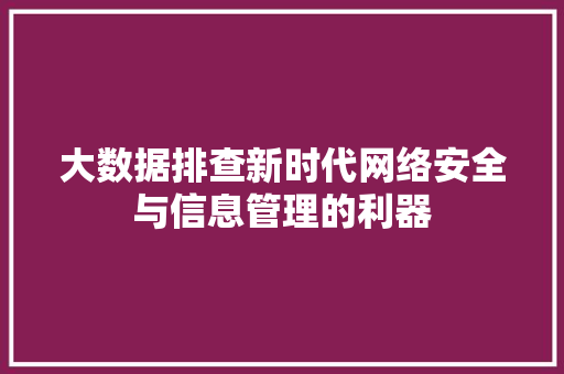 大数据排查新时代网络安全与信息管理的利器  第1张