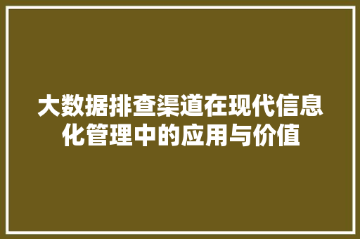 大数据排查渠道在现代信息化管理中的应用与价值