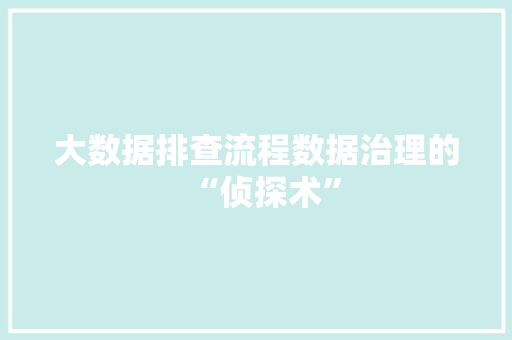 大数据排查流程数据治理的“侦探术”